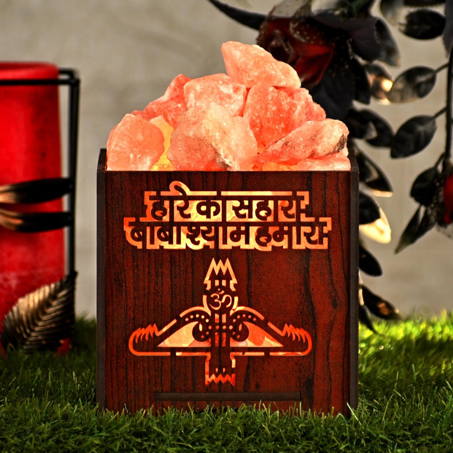 Khatu Shyam Himalayan Rock Salt Wooden Basket Lamp – Devotional Shyam Lamp