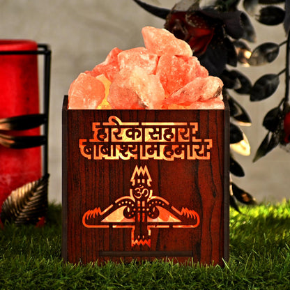 Khatu Shyam Himalayan Rock Salt Wooden Basket Lamp – Devotional Shyam Lamp