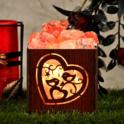 Love Himalayan Rock Salt Wooden Basket Lamp – Decorative Love Salt Lamp
