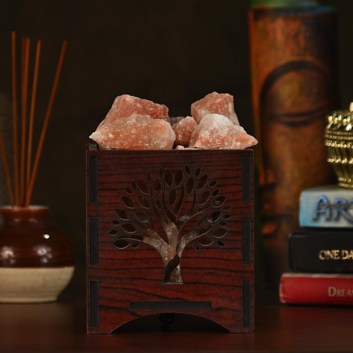 Wish Tree Himalayan Rock Salt Wooden Basket Lamp – Prosperity Wish Tree Salt Lamp