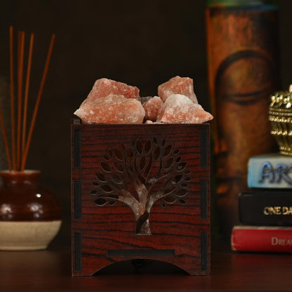 Wish Tree Himalayan Rock Salt Wooden Basket Lamp – Prosperity Wish Tree Salt Lamp