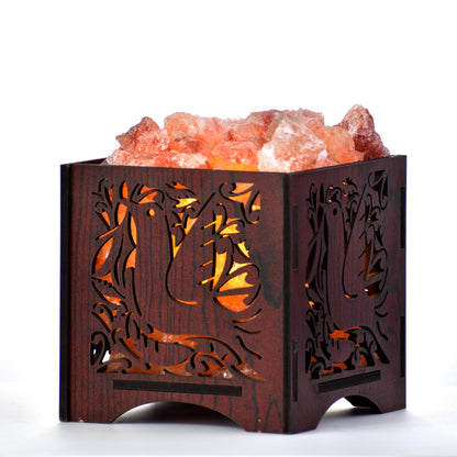 Pigeon Himalayan Rock Salt Wooden Basket Lamp – Peaceful Bird Theme Salt Lamp