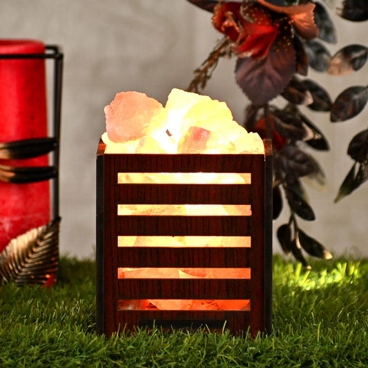 5 Ply Himalayan Rock Salt Wooden Basket Lamp – Natural Healing Salt Light