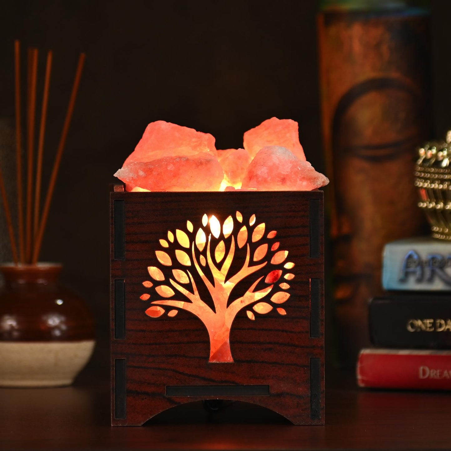 Wish Tree Himalayan Rock Salt Wooden Basket Lamp – Prosperity Wish Tree Salt Lamp