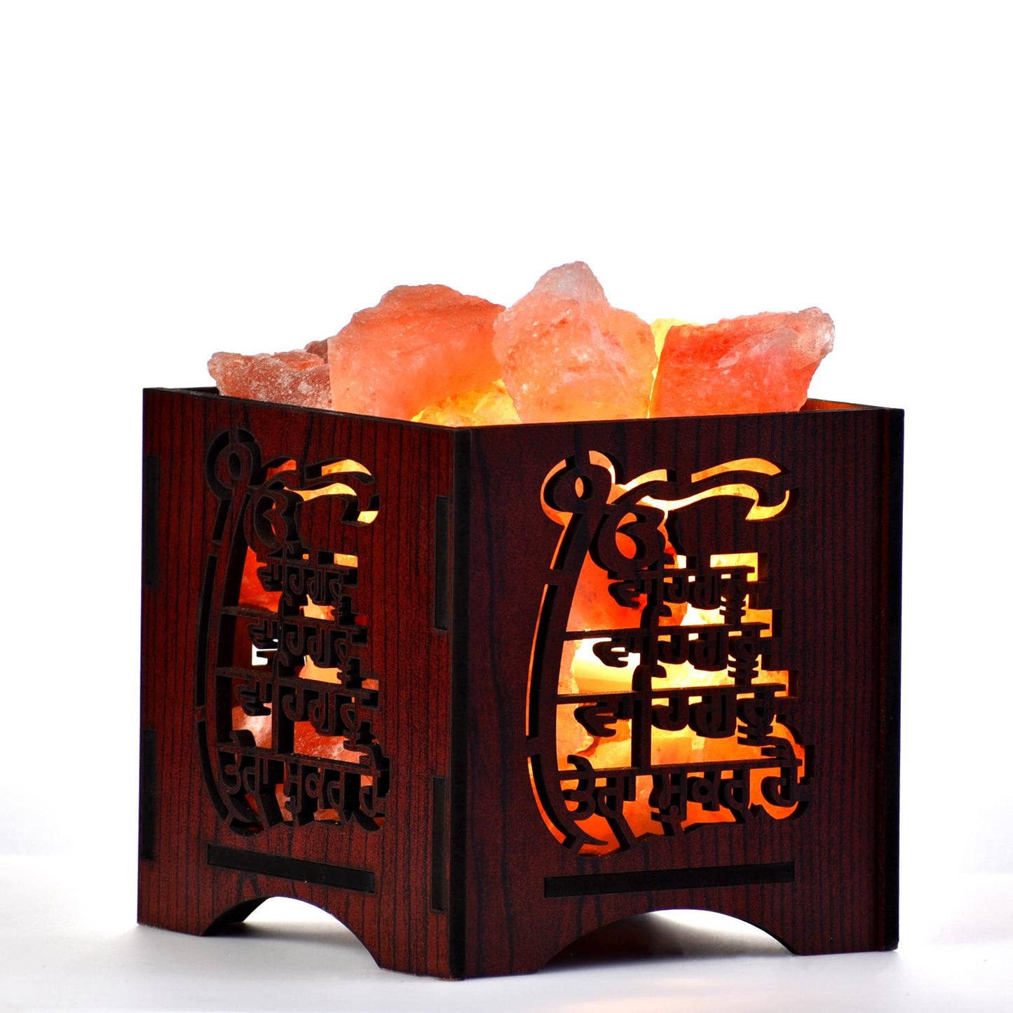 Wahe Guru Shukrana Himalayan Rock Salt Wooden Basket Lamp – Sikh Blessing Salt Lamp
