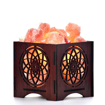 Healing Chakras Himalayan Rock Salt Wooden Basket Lamp – Chakra Design Salt Lamp
