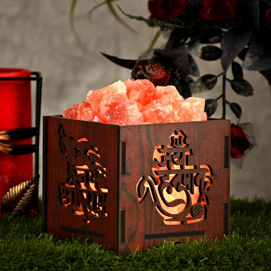 Jai Hanuman, Jai Shri Ram Himalayan Rock Salt Wooden Basket Lamp – Hanuman Ji Salt Lamp (Design 1)