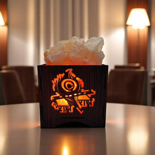 Radhe Radhe Himalayan Rock Salt Wooden Basket Lamp – Devotional Radhe Salt Lamp