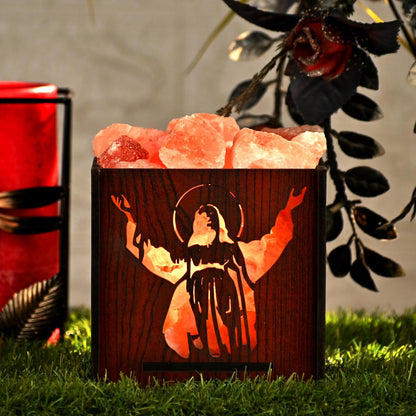 Jesus Angel Himalayan Rock Salt Wooden Basket Lamp – Divine Basket Salt Lamp