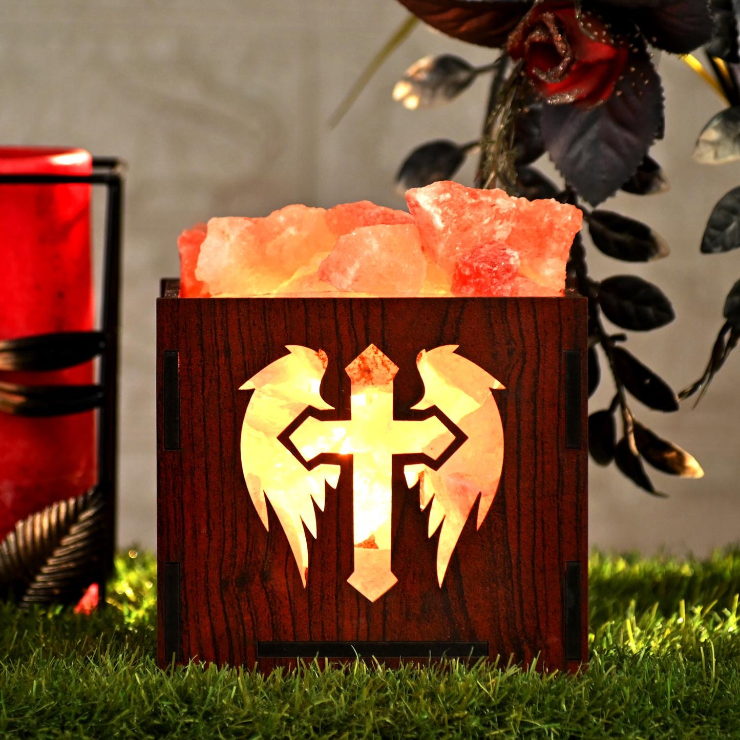 Jesus Angel Himalayan Rock Salt Wooden Basket Lamp – Divine Basket Salt Lamp