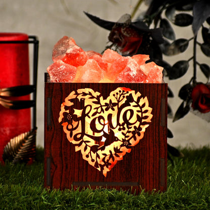 Love Himalayan Rock Salt Wooden Basket Lamp – Decorative Love Salt Lamp