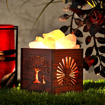 Buddha Nirvana Himalayan Rock Salt Wooden Basket Lamp – Peaceful Buddha Salt Lamp