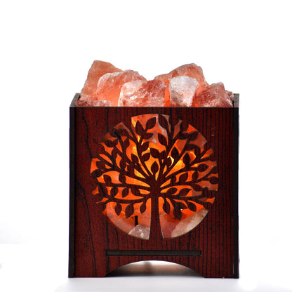 Desert Tree Himalayan Rock Salt Wooden Basket Lamp – Natural Salt Light