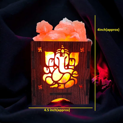 Ganesha Ji Blessing Himalayan Rock Salt Wooden Basket Lamp – Blessings Salt Lamp (Design 1)
