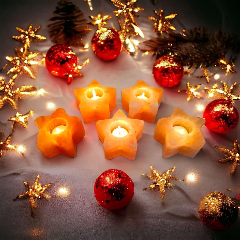 Star Shaped Himalayan Rock Salt Candle Holder – Hand-Carved Star Candle Holder