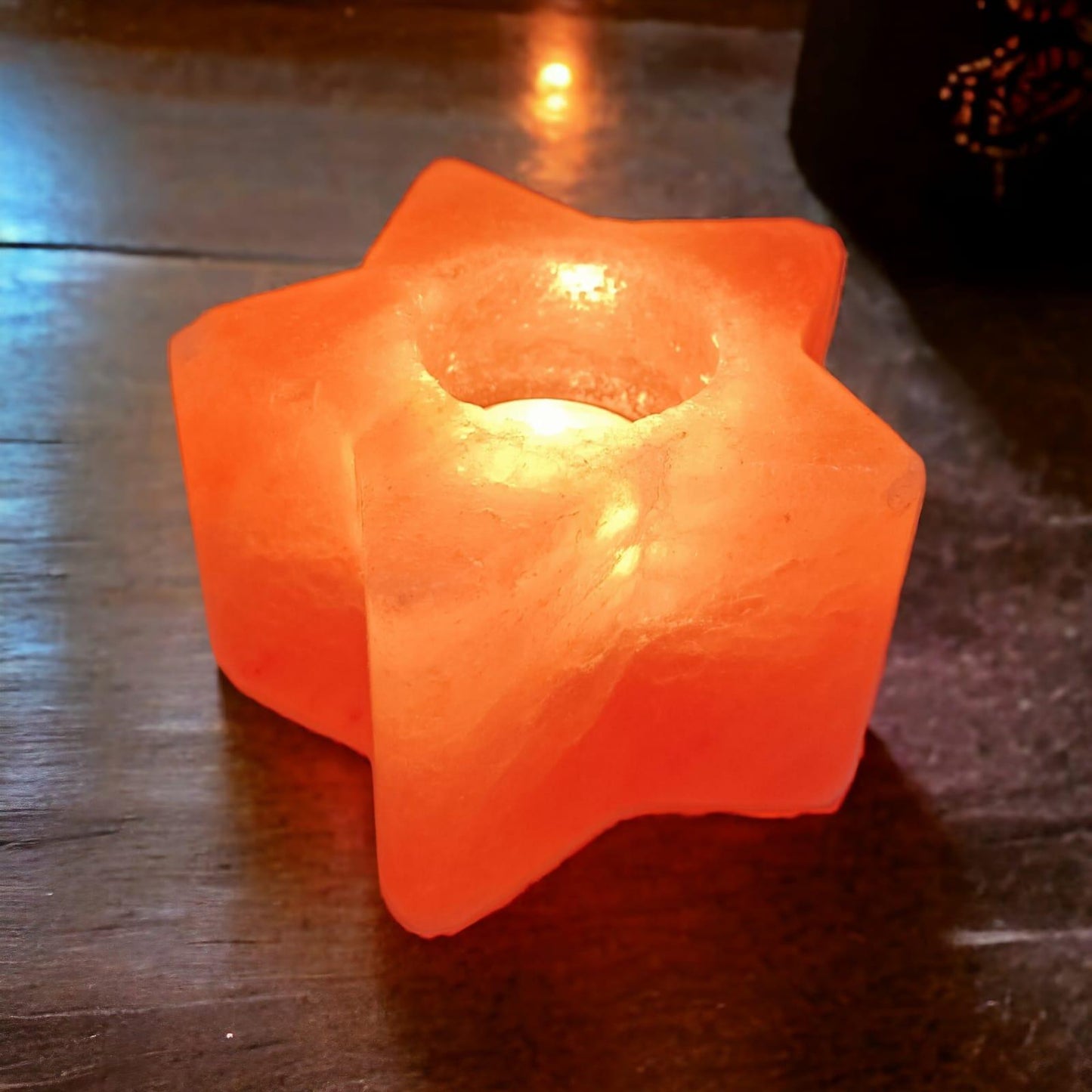 Star Shaped Himalayan Rock Salt Candle Holder – Hand-Carved Star Candle Holder
