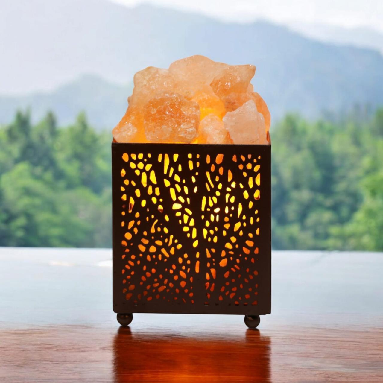 Forest Himalayan Rock Salt Wooden Basket Lamp – Nature Décor Salt Lamp (Design 2)