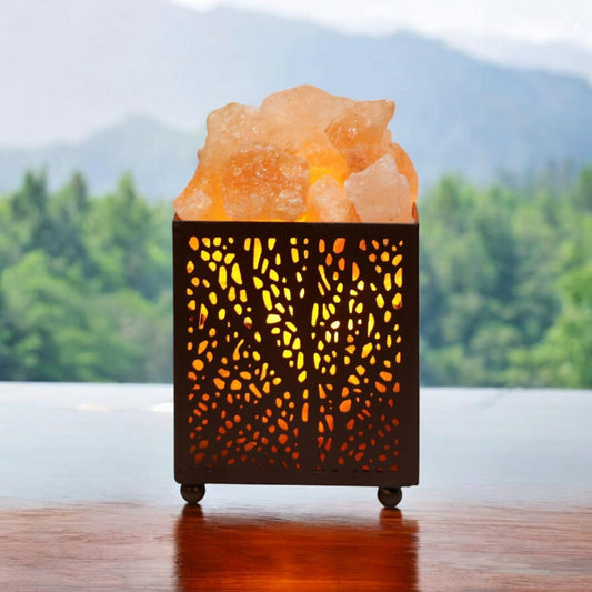 Forest Himalayan Rock Salt Wooden Basket Lamp – Nature Décor Salt Lamp (Design 2)