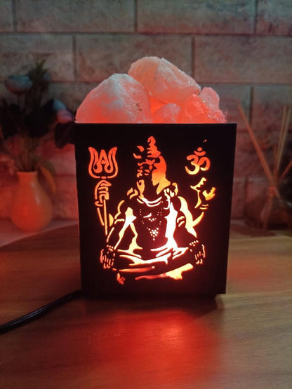 Maha Mrityunjay Himalayan Rock Salt Metal Basket Lamp – Protection Mantra Lamp