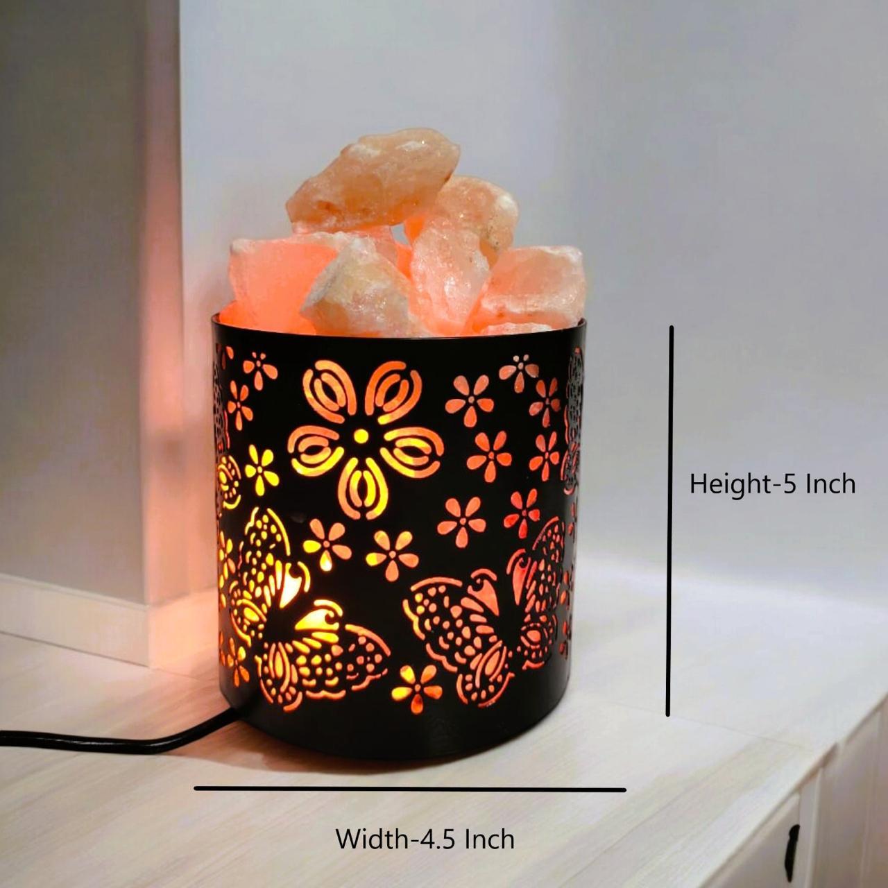 Butterfly Himalayan Rock Salt Metal Basket Lamp – Elegant Butterfly Salt Lamp