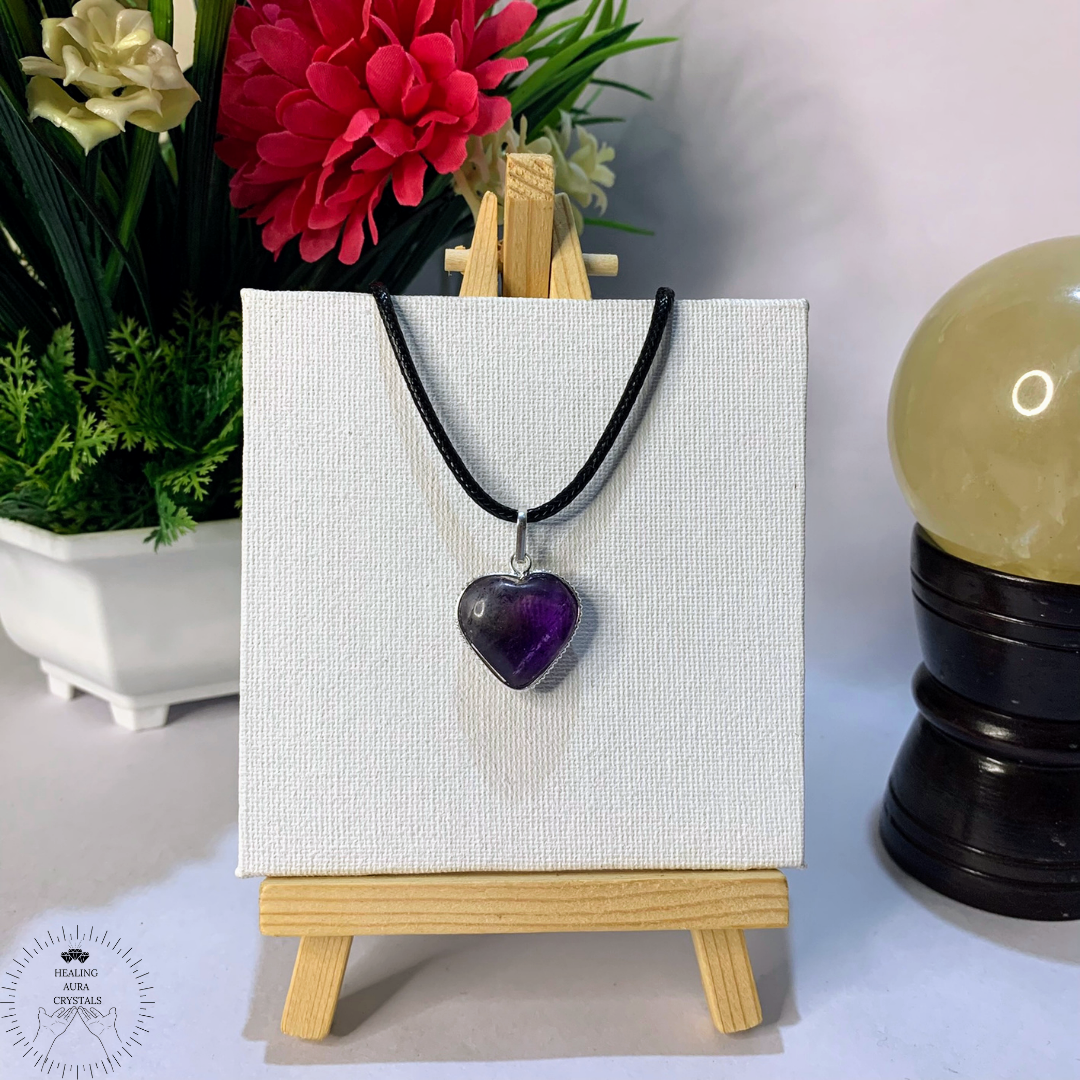 Amethyst Heart Pendant with silver lining