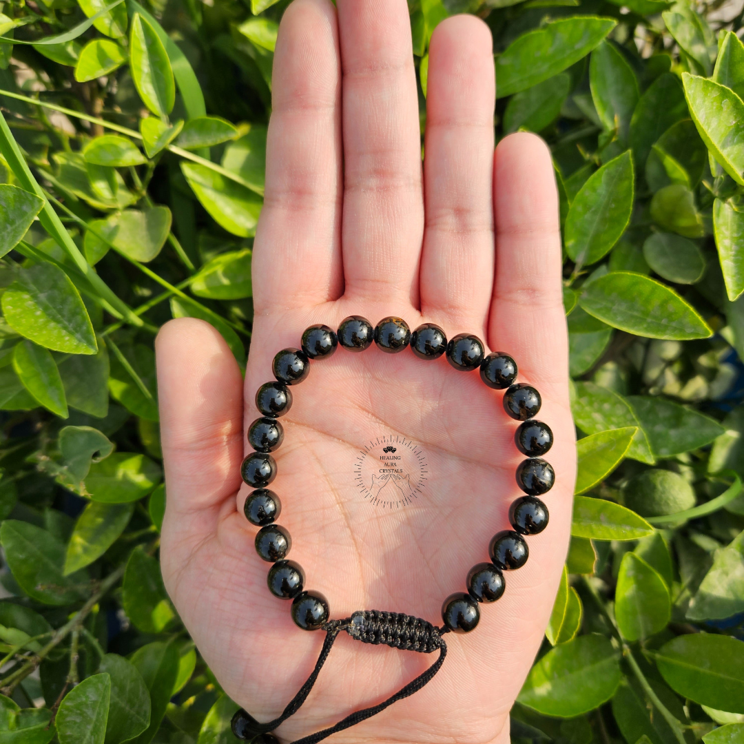 Black Tourmaline Bracelet - Single Layer Adjustable