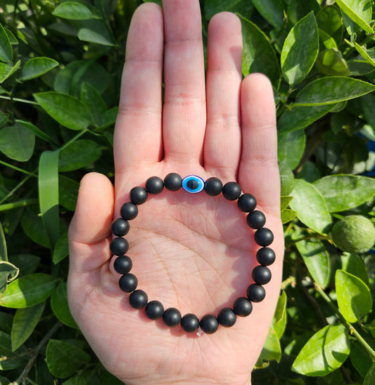 Matte Black Onyx Bracelet with Evil Eye