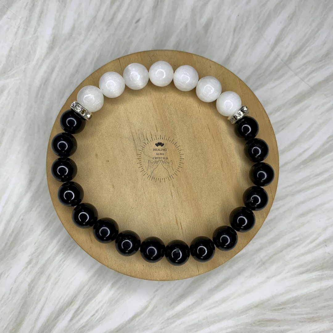 Selenite & Black Tourmaline Bracelet (8mm)