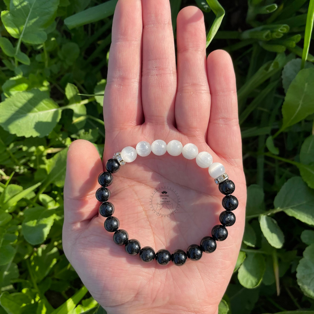Black tourmaline and selenite bracelet hotsell