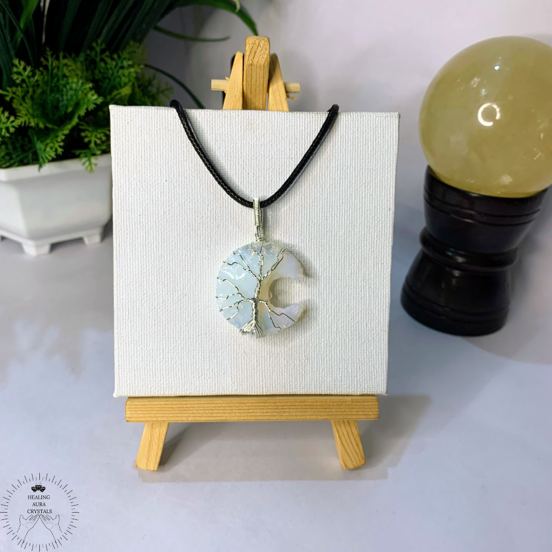 Opalite Moon Pendant Wire Wrapped