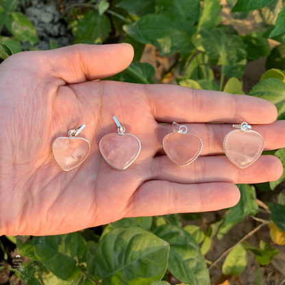 Rose Quartz Heart Pendant with silver lining
