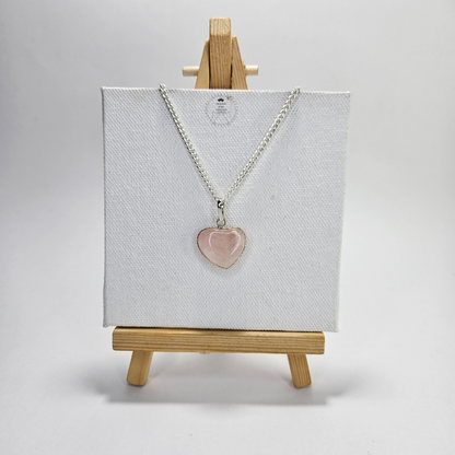 Rose Quartz Heart Pendant with silver lining